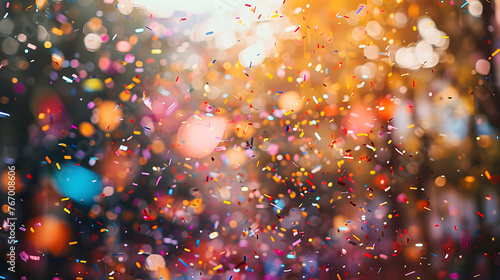 A photo of confetti, with excitement all around as the background, during a festive gathering