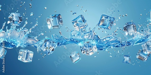 Blue ice crystals cubes with water drops abstraction background