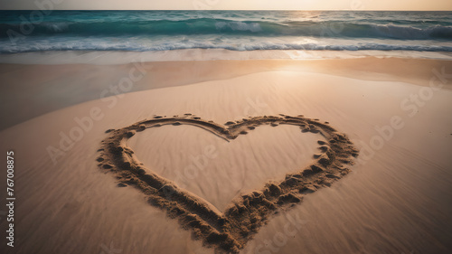  Heart Symbol On a Sand Of Beach.  Romantic composition.  AI generated image  ai