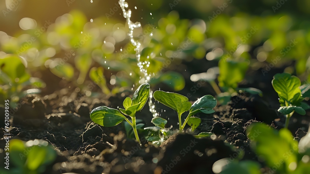 Farmer Tends to Sprouts in Field; Pansy Seedlings in Garden Farmer Tends to Sprouts in Field; Pansy Seedlings in Garden
