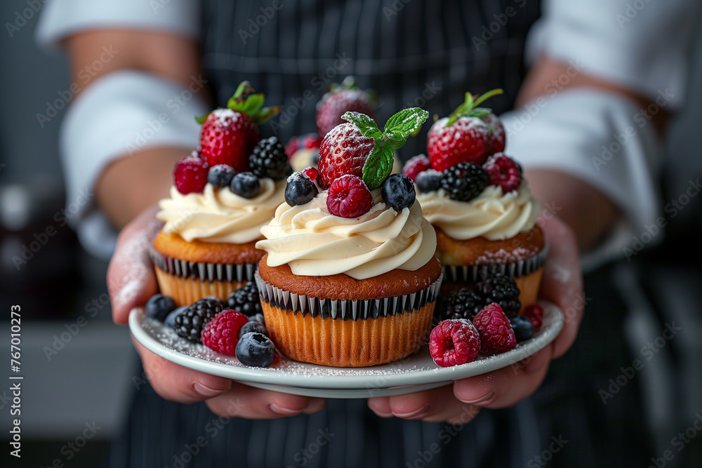 Cupcakes or muffins with fresh berries