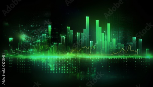 Green hologram rising stock chart background. Background with stock chart concept.