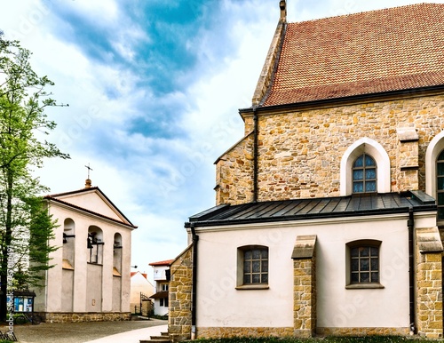Catholic Cathedral in Jaslo, Poland. A Catholic church is a religious building that serves as a gathering place for believers to read prayers.