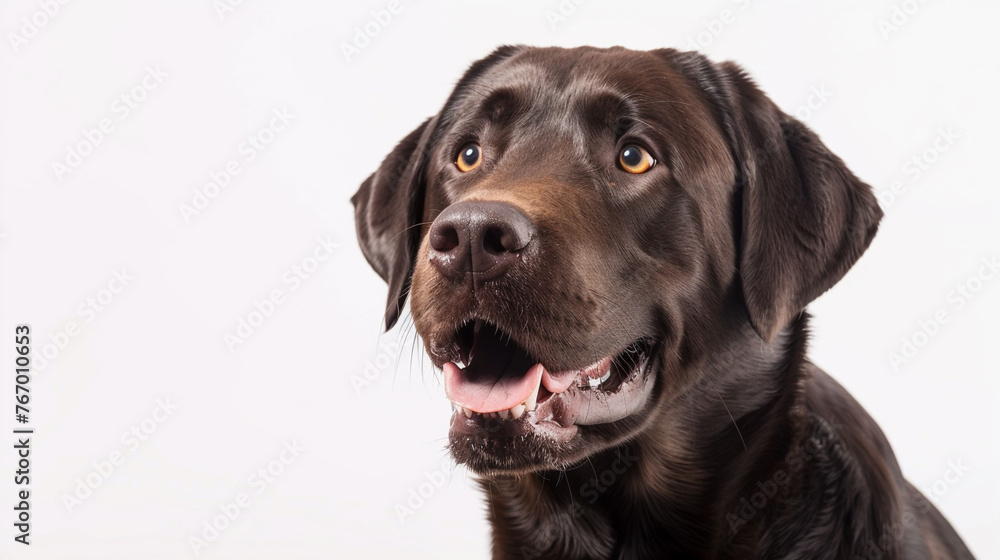 Portrait of an endearing Labrador retriever isolated on white studio background.