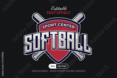 Softball Text Effect Curved Style. Editable Text Effect Logotype Theme.