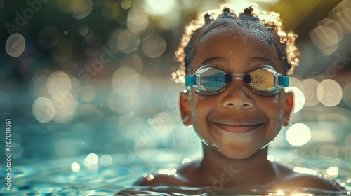 Summer fun: child in swimwear enjoying pool time in bright sunlight © Georgii