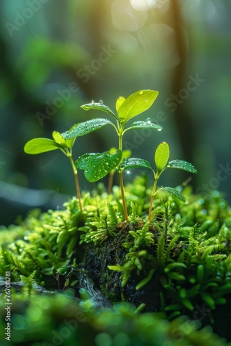 Green sprouts of grass on nature, macroecology, selective focus