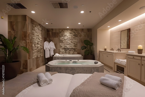 A luxurious spa with tranquil treatment rooms and relaxing ambiance  Inviting viewers to indulge in self-care and wellness