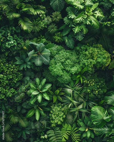 Tropical Jungle Canopy - Biodiversity and Nature's Balance - Aerial Shot with Green Trees and Lush Plant Life 
