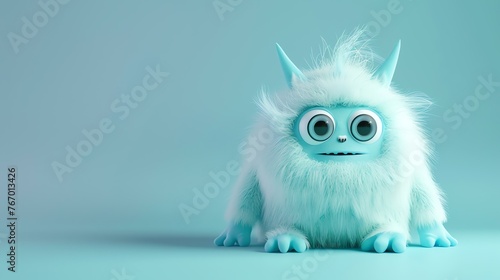 Cute and friendly blue monster. 3D rendering.