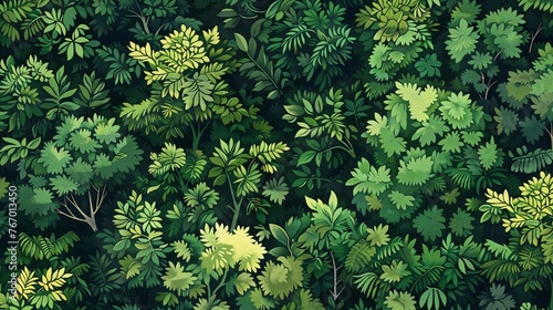 Lush forest foliage seamless pattern in shades of green - Tranquil nature background