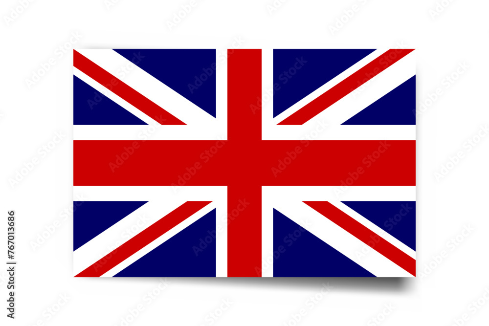 United Kingdom of Great Britain and Northern Ireland flag - rectangle card with dropped shadow isolated on white background. United Kingdom of Great Britain and Northern Ireland flag - rectangle card with dropped shadow isolated on white background.