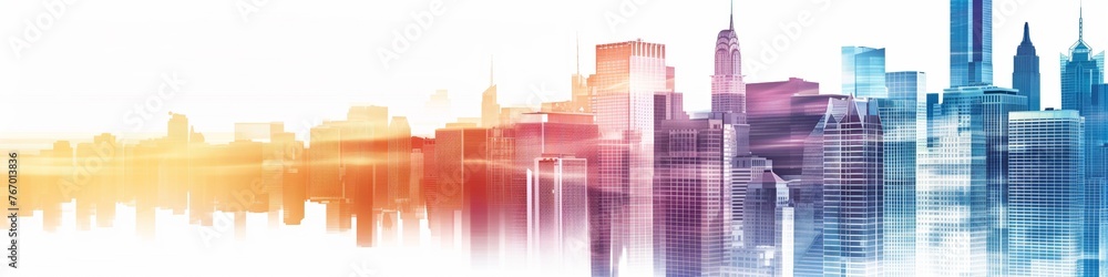 abstract design of a corporate district in warm morning hues double exposure watercolor graphic design asset wallpaper
