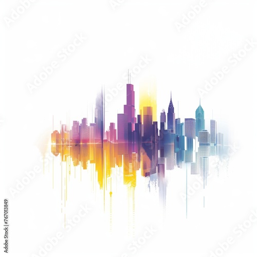 dynamic urban cityscape with a colorful morning light blend double exposure watercolor graphic design asset wallpaper