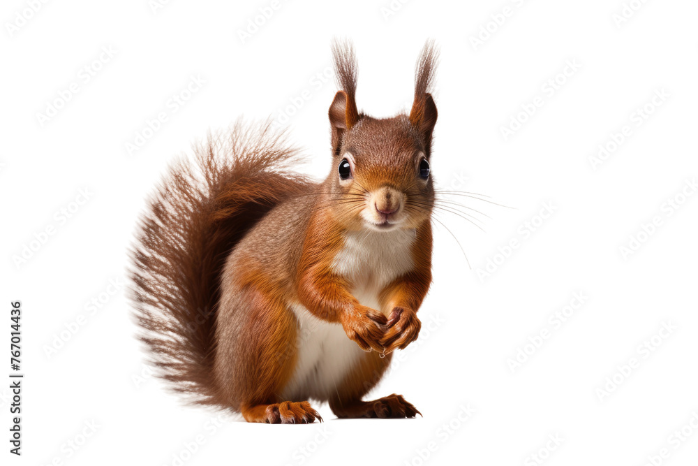 Red Squirrel Standing on Hind Legs. On a Clear PNG or White Background.
