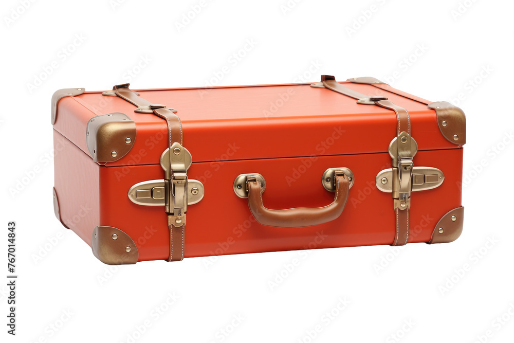 Red Suitcase on White Floor. On a Clear PNG or White Background. Red Suitcase on White Floor. On a Clear PNG or White Background.