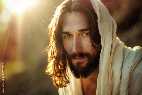 Portrait of Jesus- religious leader revered in Christianity, one of the world’s major religions. He is regarded by most Christians as the Incarnation of God.  photo