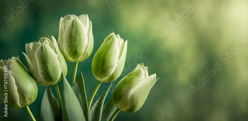 Zielone tło kwiatowe, wiosenne tulipany © Iwona