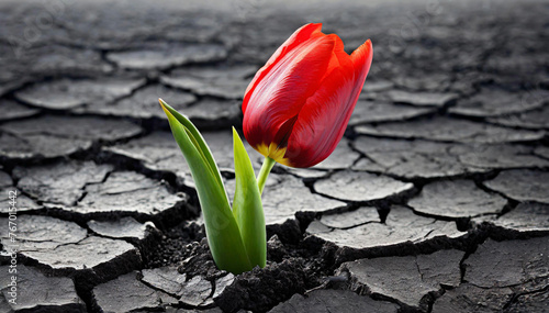 Tulipan, czerwony kwiat.  #767015442