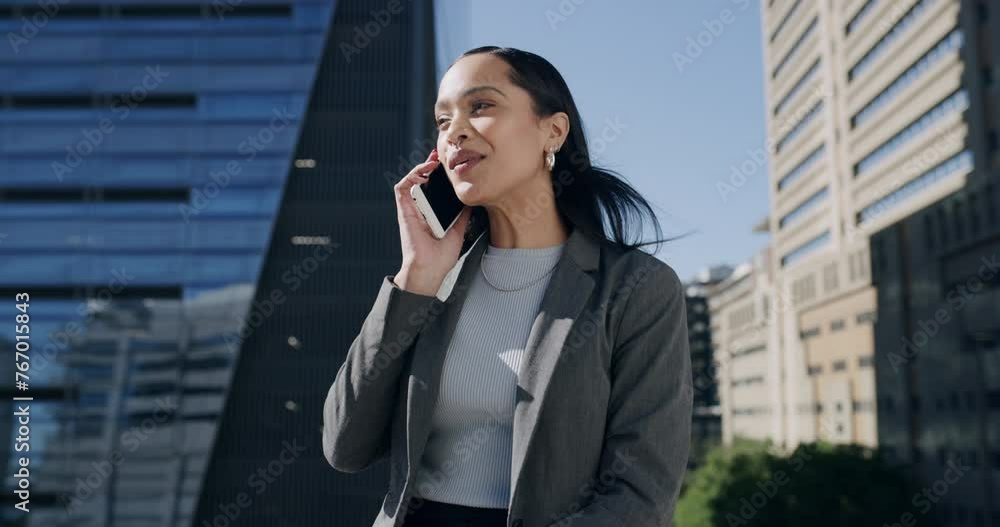 Business, phone call and woman in city with contact to client or b2b communication with news. Hello, entrepreneur and smartphone to chat with investor, update information and networking conversation Business, phone call and woman in city with contact to client or b2b communication with news. Hello, entrepreneur and smartphone to chat with investor, update information and networking conversation