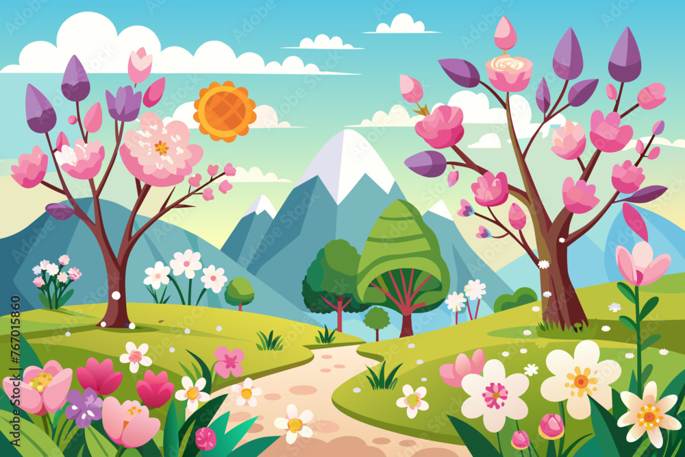 Fototapeta premium spring-blooming-flowers background vector illustration 