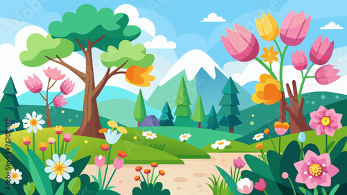 spring-blooming-flowers background vector illustration © Jutish