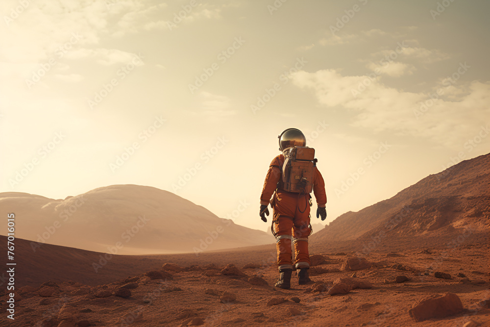 Fototapeta premium Astronaut explores the new planet Mars