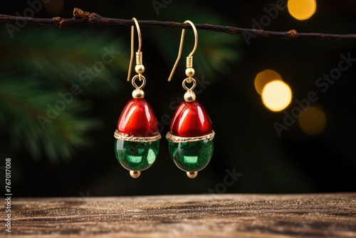 Christmas ornament drop earrings. photo