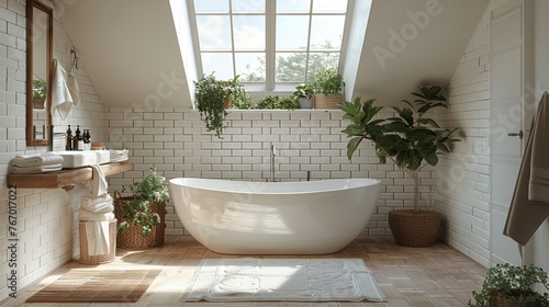 White Bath Tub Next to Sink Under Window
