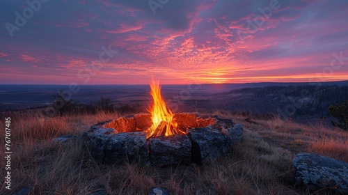Campfire, Rocks, and Sunset