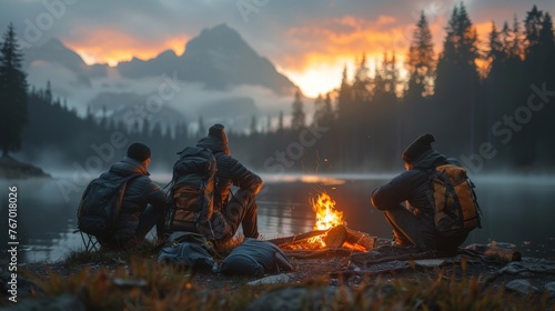 Group of People Sitting Around Campfire