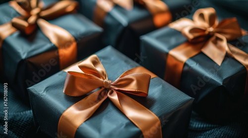 Group of Black and Gold Wrapped Presents