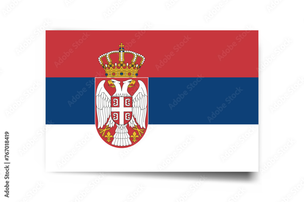 Serbia flag - rectangle card with dropped shadow isolated on white background. Serbia flag - rectangle card with dropped shadow isolated on white background.