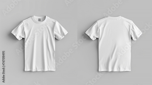 White T-shirt mockup with front and back views isolated on grey background.