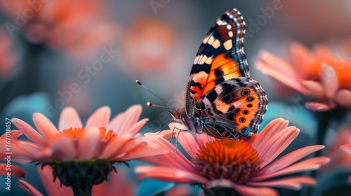 Butterfly Resting on Pink Flower