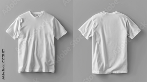 White T-shirts showcased from front and back on grey.