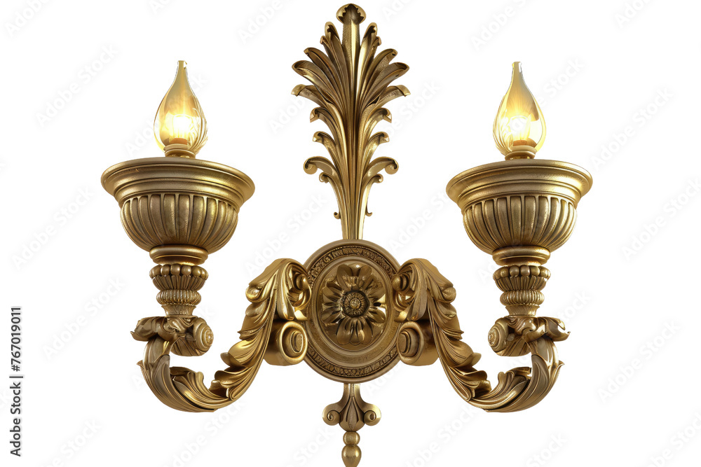 Elegant Gold Chandelier With Two Lights. On a Clear PNG or White Background. Elegant Gold Chandelier With Two Lights. On a Clear PNG or White Background.