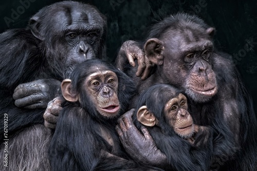 Photography Close-up of chimpanzees seated together