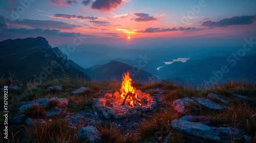 Fire Burning in Field With Mountains in Background