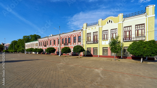 Old houses in the center of Babruysk city in Belarus photo