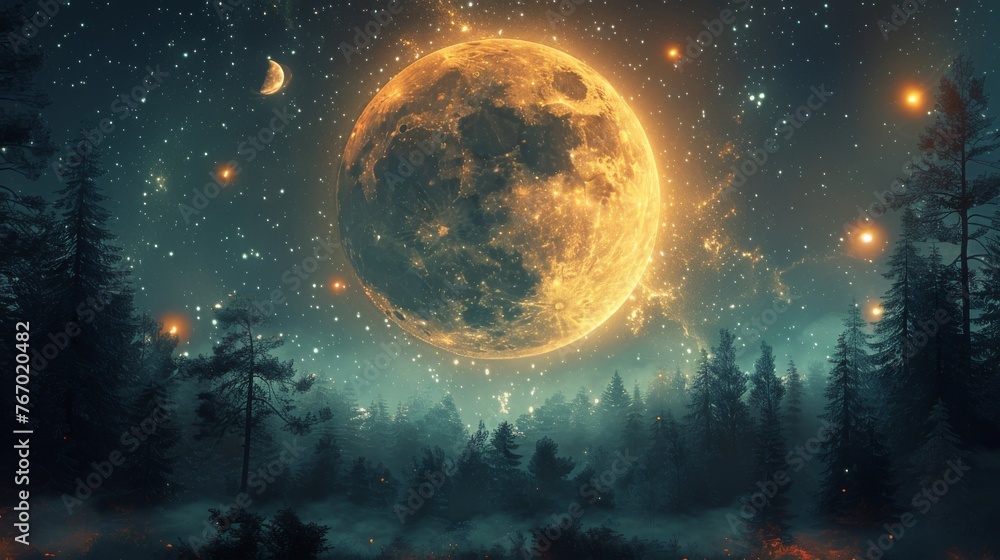 Full Moon in Night Sky Painting Full Moon in Night Sky Painting