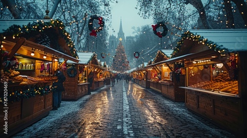 Vibrant Christmas Market Illuminated at Night