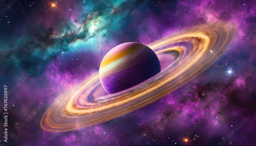 Purple galaxy with planet Saturn along with nebula Purple galaxy with planet Saturn along with nebula
