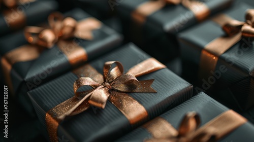 Group of Black and Gold Wrapped Presents