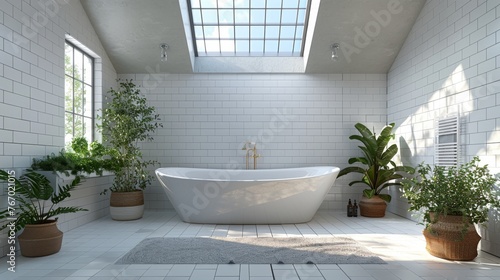 White Bath Tub Next to Sink Under Window