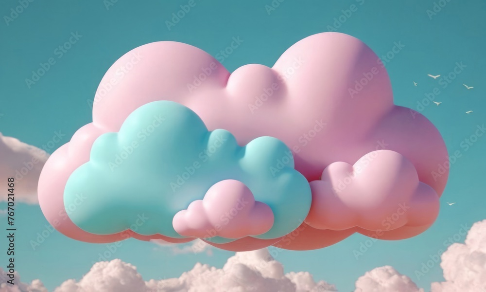 Cute pastel clouds. Pink 3d clouds isolated on a light pastel background. Cute pastel clouds. Pink 3d clouds isolated on a light pastel background.