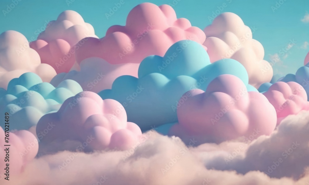 Cute pastel clouds. Pink 3d clouds isolated on a light pastel background. Cute pastel clouds. Pink 3d clouds isolated on a light pastel background.