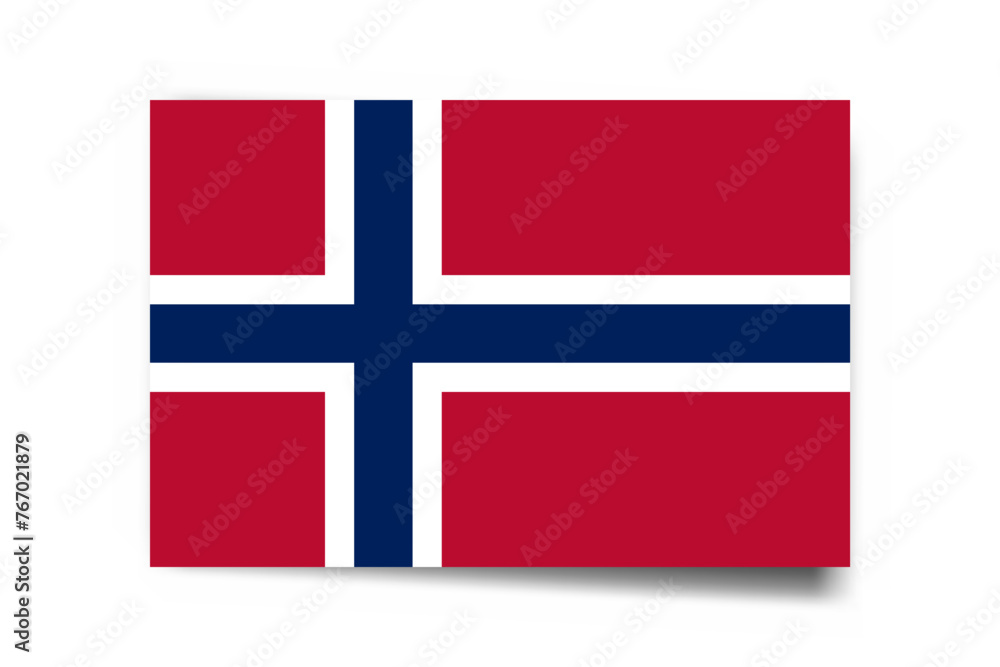 Fototapeta premium Norway flag - rectangle card with dropped shadow isolated on white background.