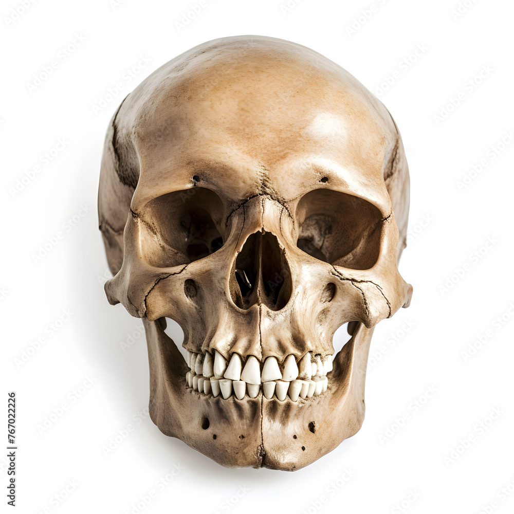 Obraz premium Human Skull Isolated on White Background for Scientific Study
