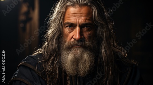 a man with long hair and beard